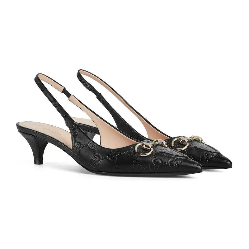 Gucci black pointed slender heel high heels shoes Rear lace up high heels