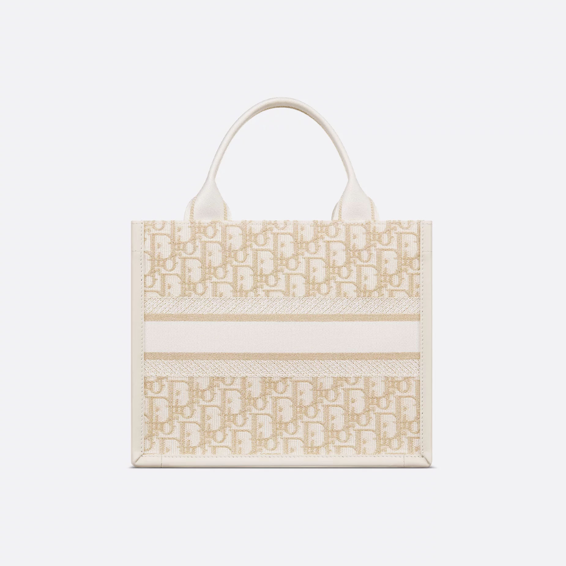 Dior Small Dior Book Tote In Natural Dior Oblique Embroidery And Calfskin Gold Hardware