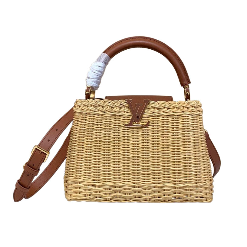 Louis Vuitton Capucines BB Rattan And Brown/Orange Handle Bag