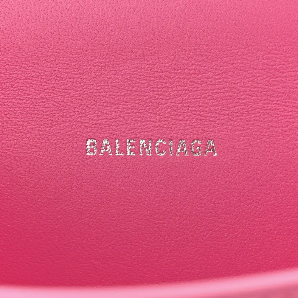 Balenciaga XS Hourglass Top Handle Bag Baby Pink Crocodile Embossed Shiny Calfskin Leather Silver Hardware