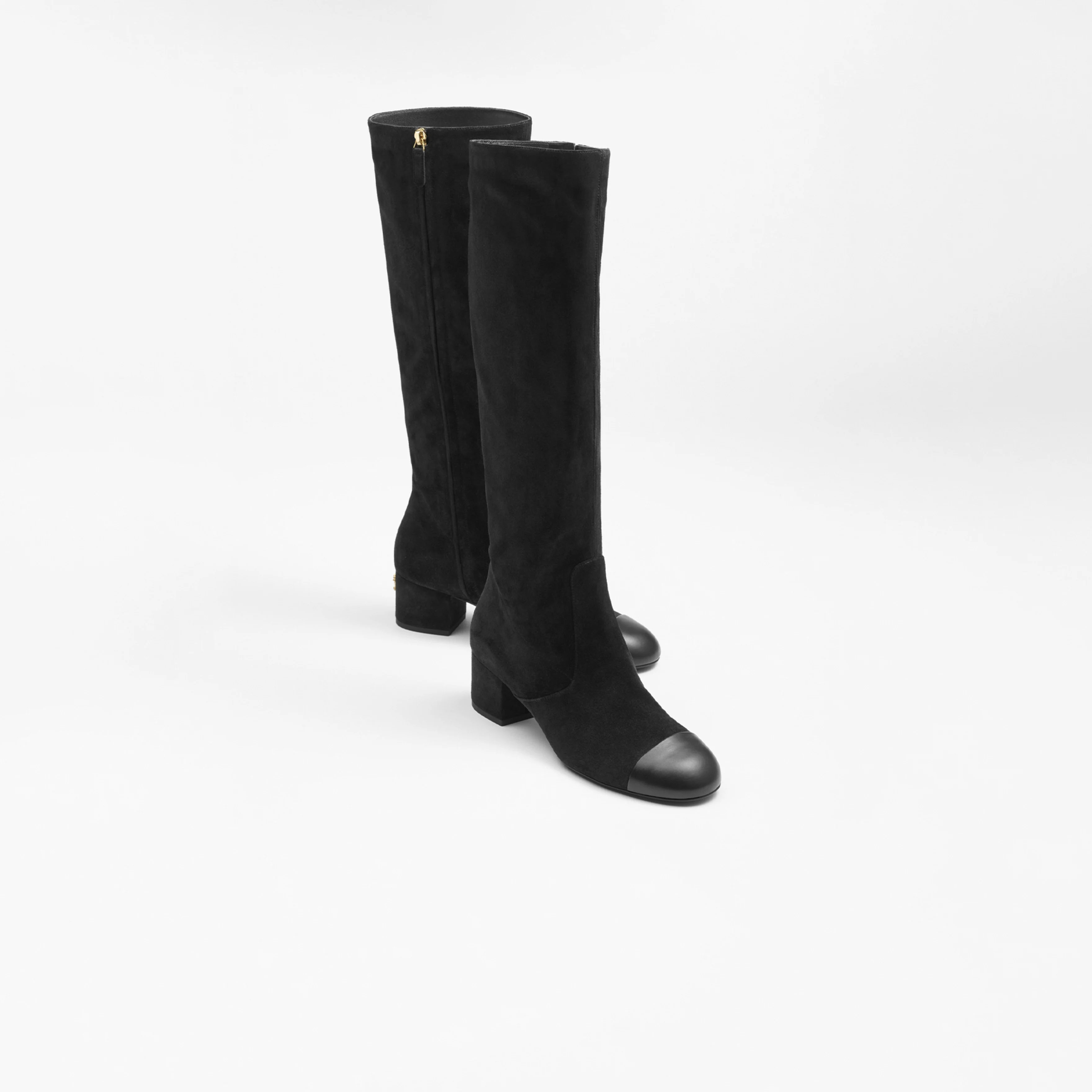 Chanel Long boots  black suede, calfskin, sheepskin