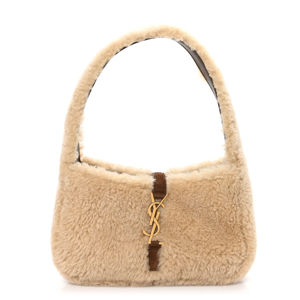 Saint Laurent Mini Le 5 À 7 Hobo Natural Beige Shearling Gold Hardware
