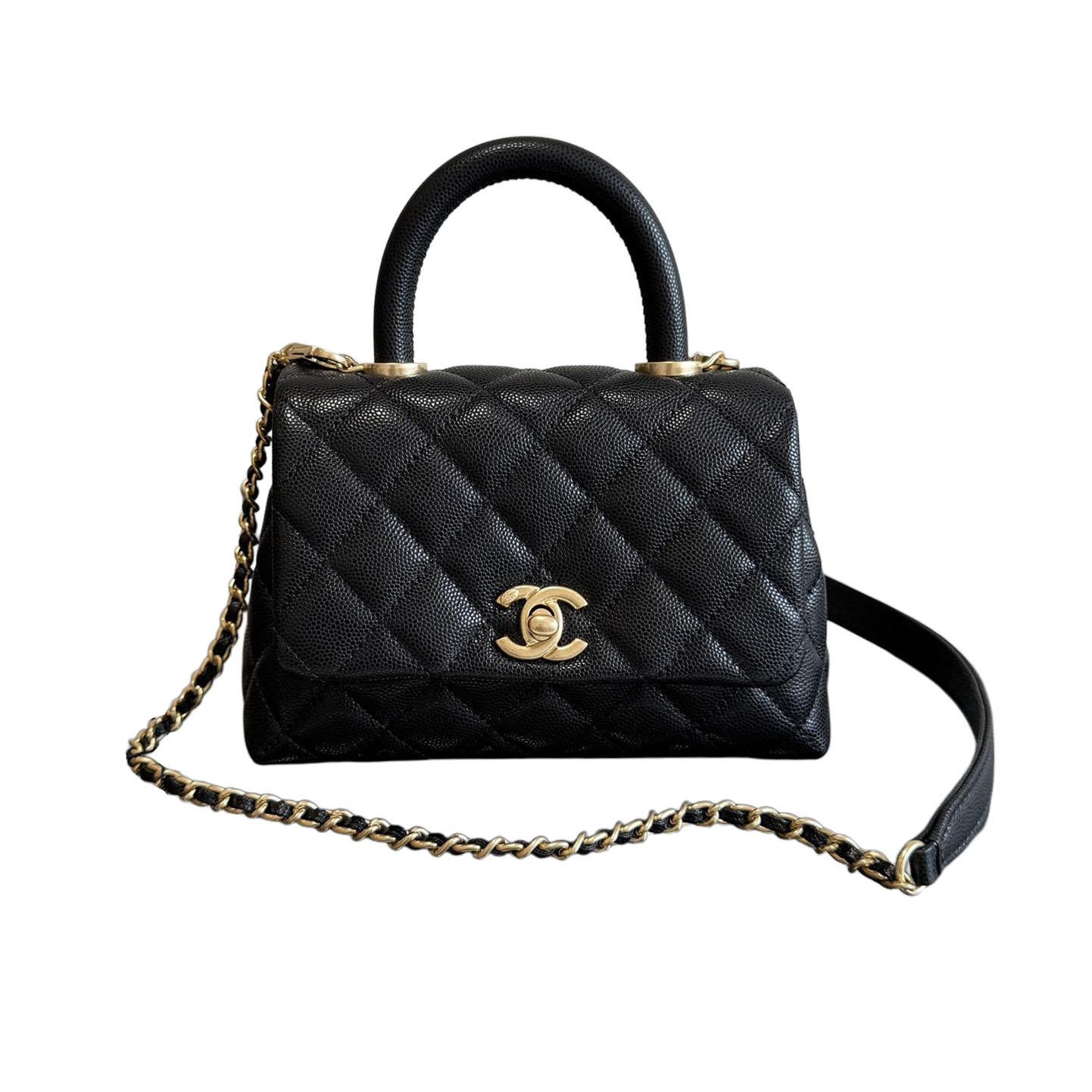 Chanel Coco Handle Black 19cm / 24cm Quilted Caviar Leather Crossbody Bags Top-Handle Bags