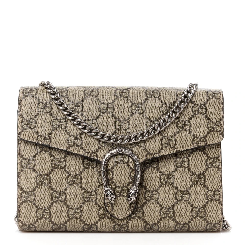 Gucci Mini Dionysus Chain Wallet Beige/Taupe GG Supreme Monogram Canvas Aged Silver Hardware