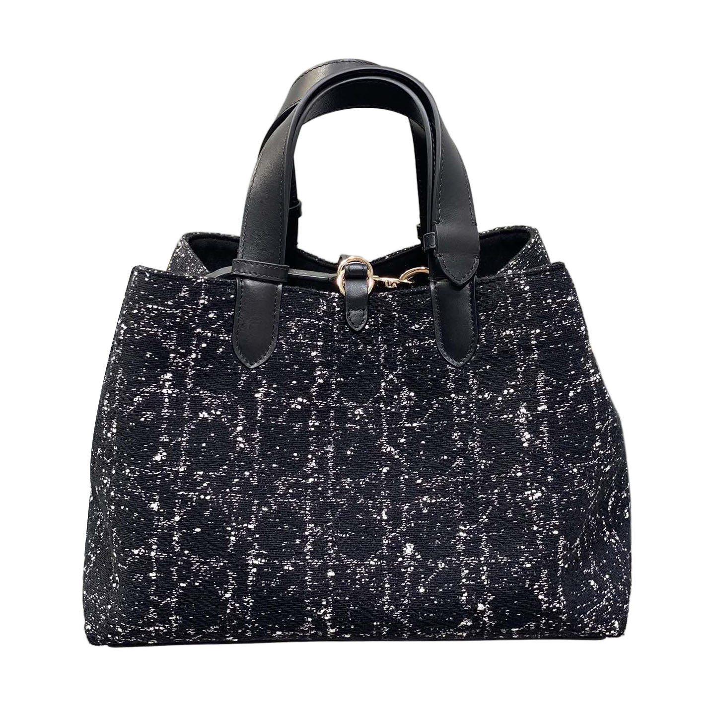 Dior Medium Dior Toujours Bag In Black Tweed with White Cannage Motif With Gold Hardware