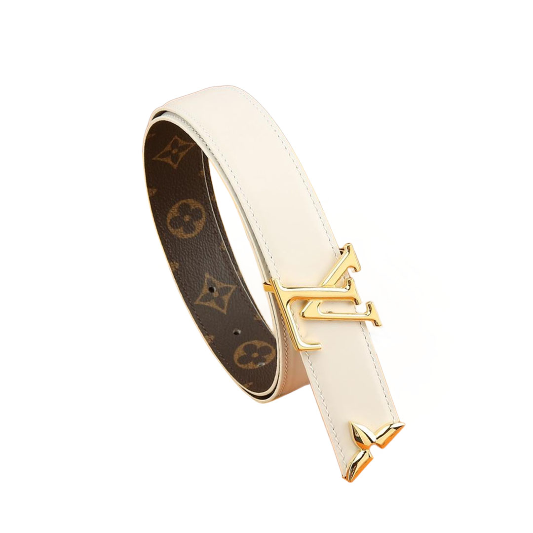 Louis Vuitton Women's Pretty LV Reversible Belt In White/Black Calfskin And Monogram Canvas With Gold/Silver/Black Hardware 30mm