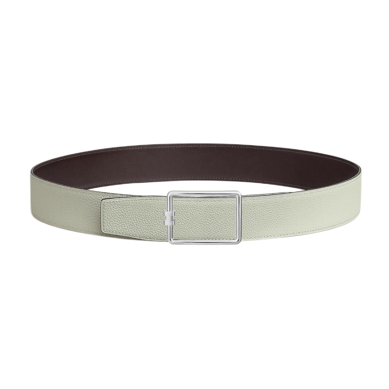 Hermès Men' s Tube H Buckle Reversible Belt In Brown/White Evercolor Calfskin With Gold/Silver Hardware 38mm