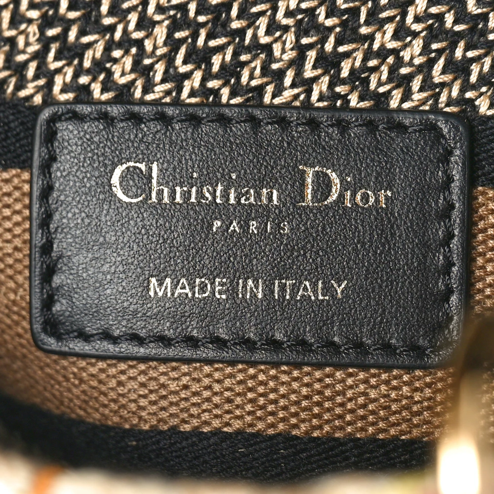 Dior Medium Lady D-Lite Beige/Black/Multicolor Floral Embroidered Canvas Gold Hardware