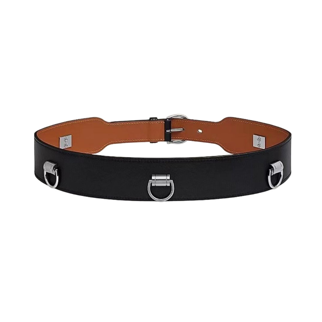 Hermès Women' s Belt In Black/Brown Calfskin With Gold/Silver Hardware 45mm