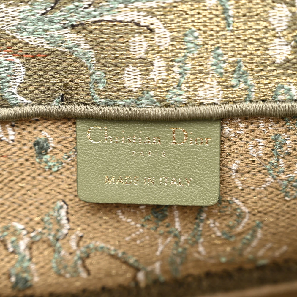 Dior Medium Brocart Book Tote Metallic Green Embroidered Canvas