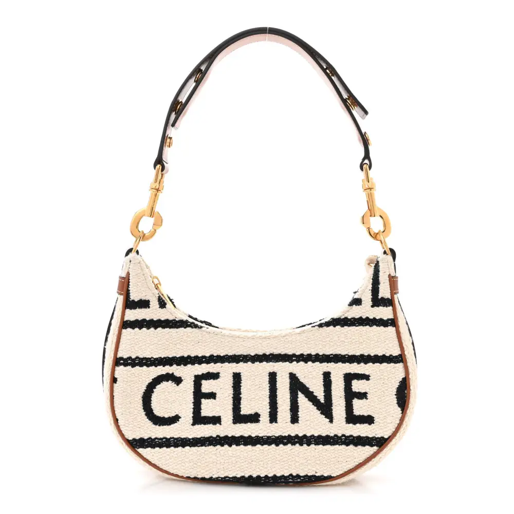 Celine Medium Ava Shoulder Bag White/Black Textile Gold Hardware