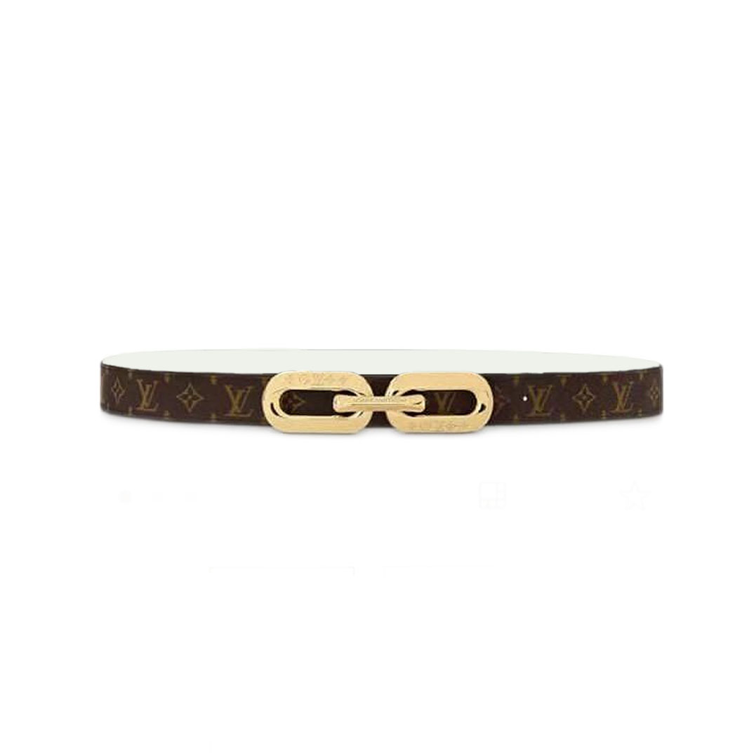 Louis Vuitton Women's Edge Reversible Belt In White Calfskin And Monogram Canvas With Gold Hardware 25mm