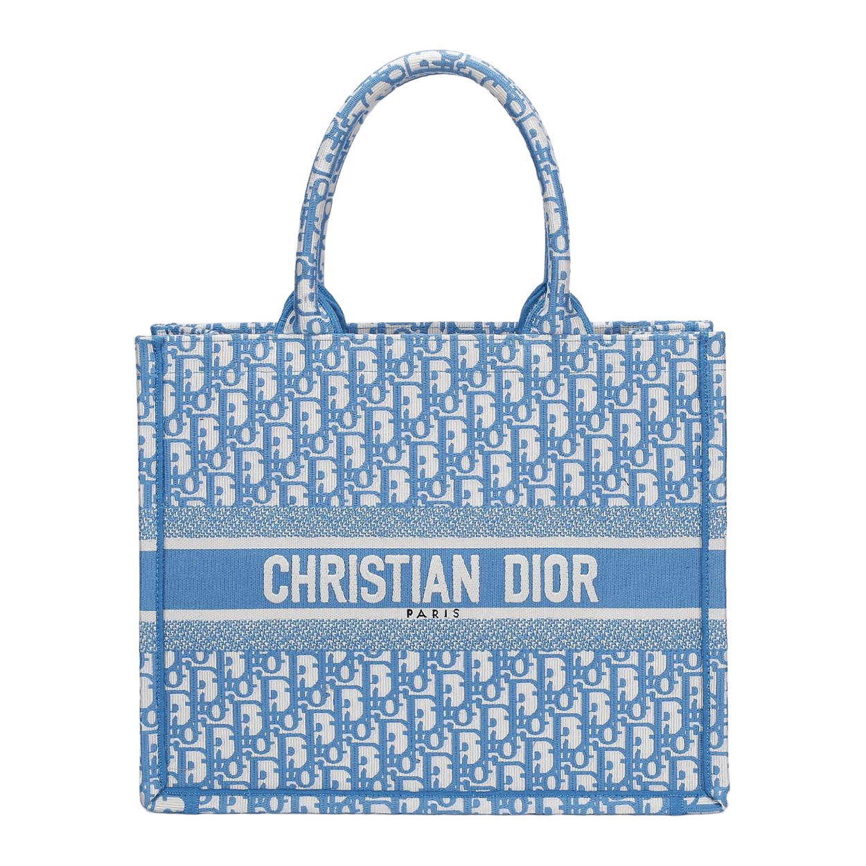 Dior Medium Dior Book Tote In Blue Dior Oblique Embroidered Canvas