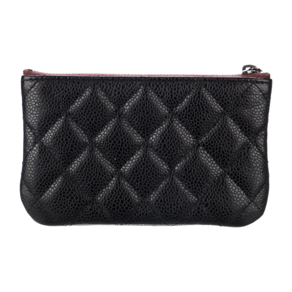 Chanel Medium Interlocking CC Logo Wallet Black Quilted Caviar Leather Silver Hardware