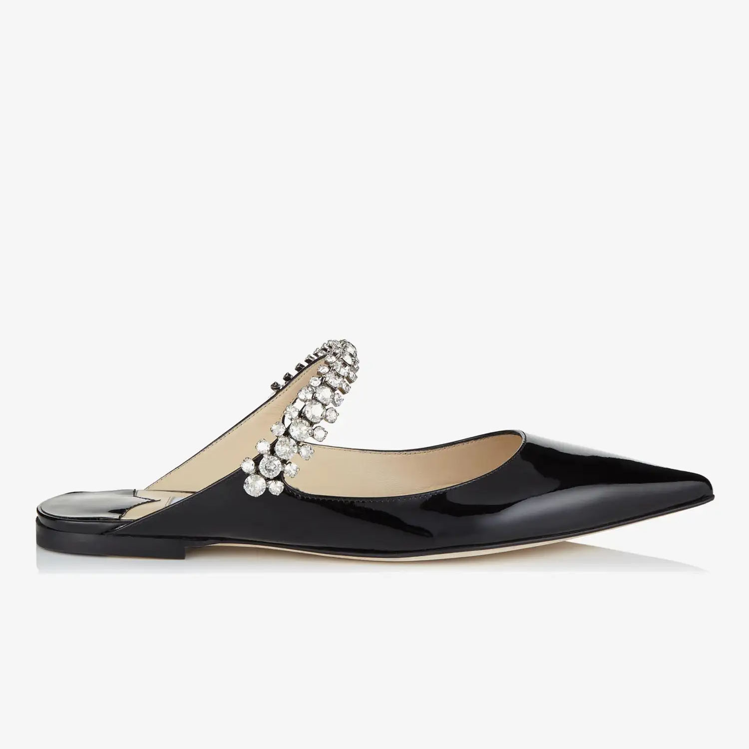 JIMMY CHOO Crystal arch lace black patent leather Muller shoes slippers