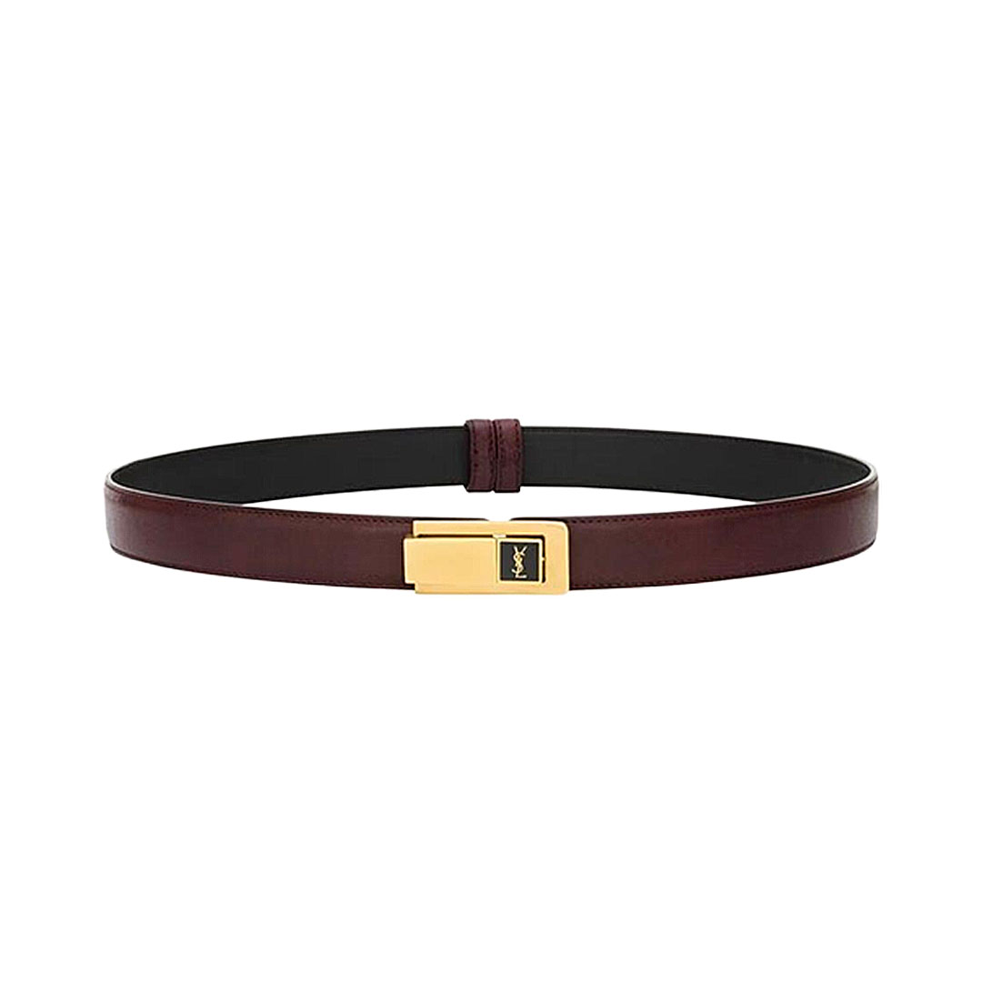 Saint Laurent Charniere Buckle Belt In Black/Burgundy Smooth Calfskin With Gold Hardware 30mm