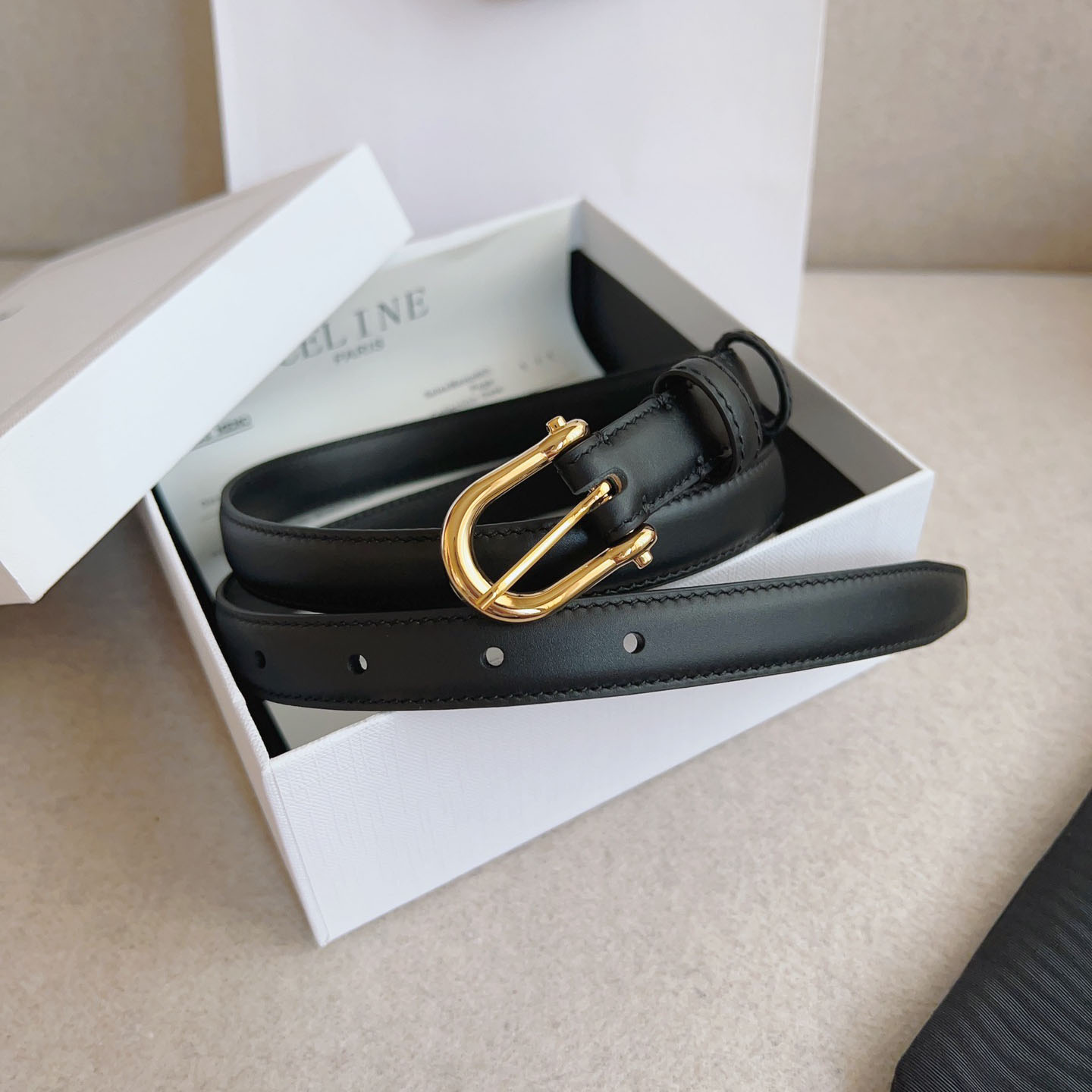 Celine Western Belt In Black/Brown/White Calfskin With Gold Hardware 18mm