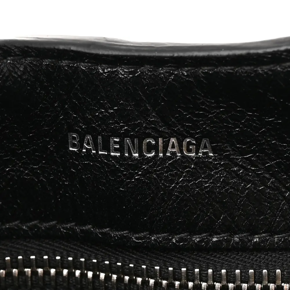 Balenciaga Medium Le Cagole Carry All Bag Black Agneau Arena Leather Silver Hardware