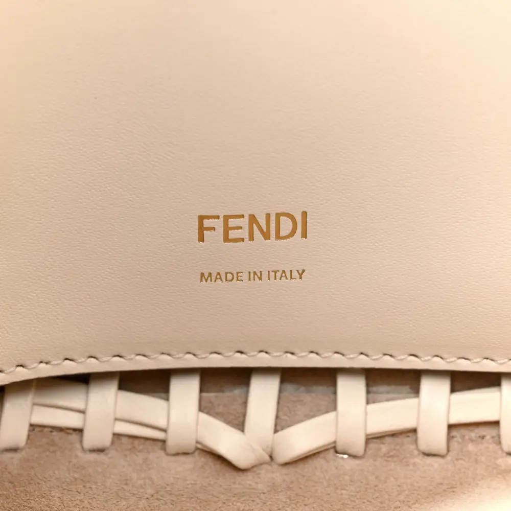 Fendi Ceylon Woven Baguette White Ice King Vitello Leather Gold Hardware