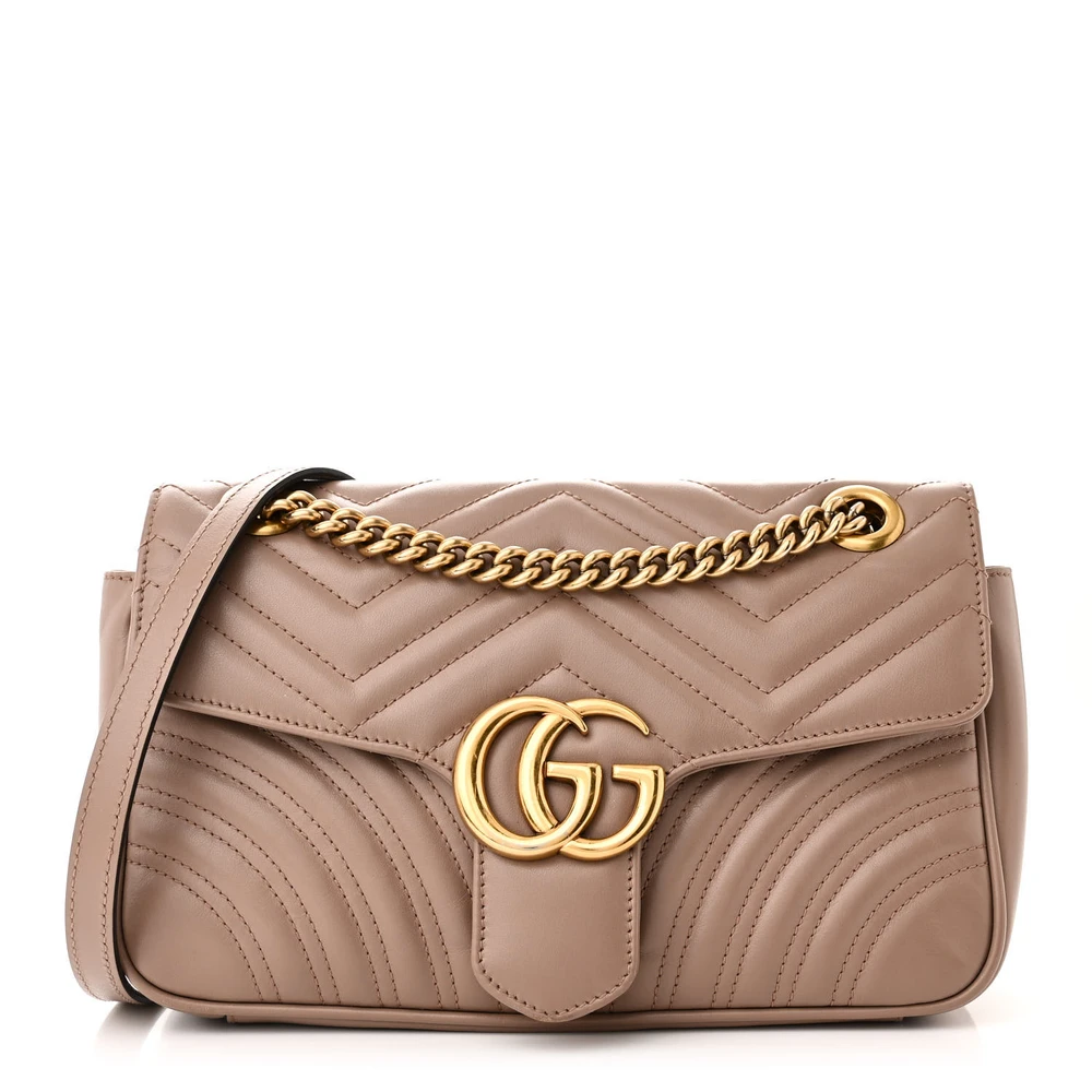 Gucci Small GG Marmont Shoulder Bag Porcelain Rose Calfskin Matelassé Leather Gold Hardware