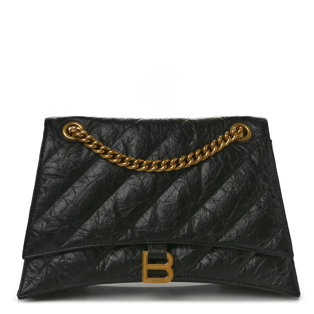 Balenciaga Medium Crush Chain Bag Black Quilted Crushed Calfskin Leather Gold Hardware