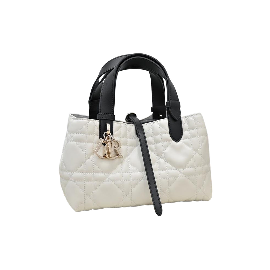 Dior Small Dior Toujours Bag In White And Black Macrocannage Calfskin With Light Gold Hardware