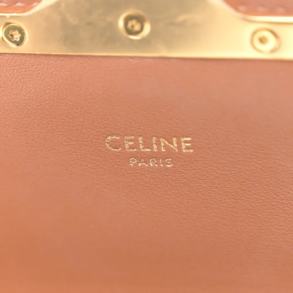 Celine Teen Triomphe Bag Medium Tan Calfskin Leather & Triomphe Canvas Gold Hardware