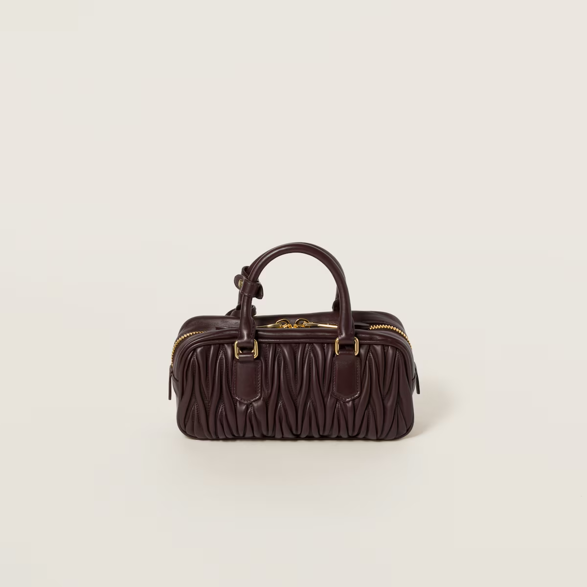Miu Miu Arcadie matelassé Quilted Lambskin Leather Deep Brown Top-Handle Bags
