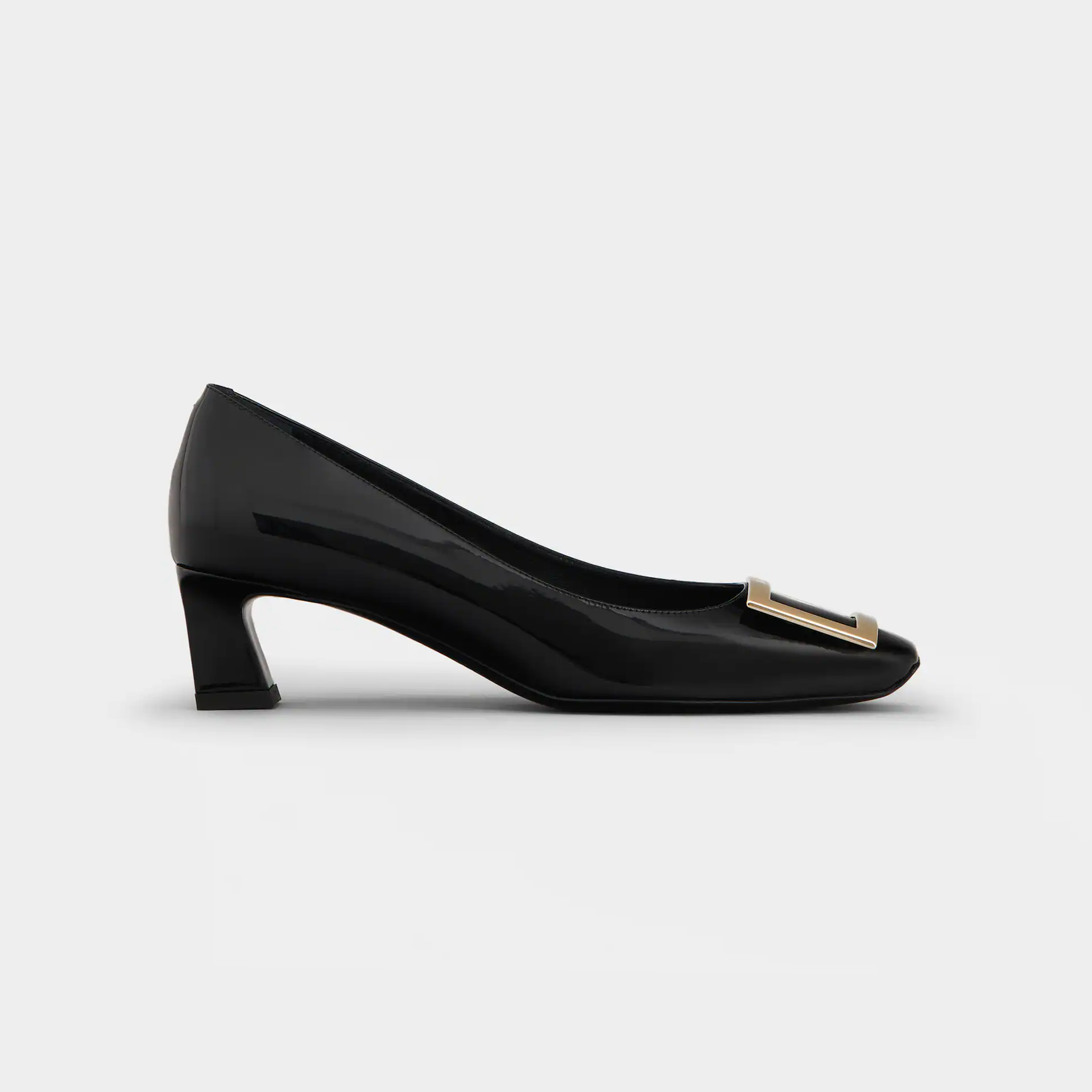 Roger Vivier Trompette Pumps High Heels In Black Patent Leather With Metal Buckle (Heel Height 4.5cm)