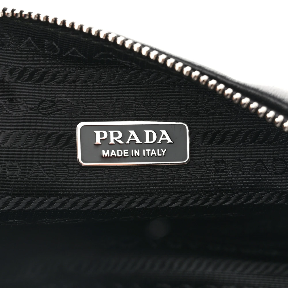 Prada Medium Triangle Shoulder Bag Black Calfskin Leather Silver Hardware
