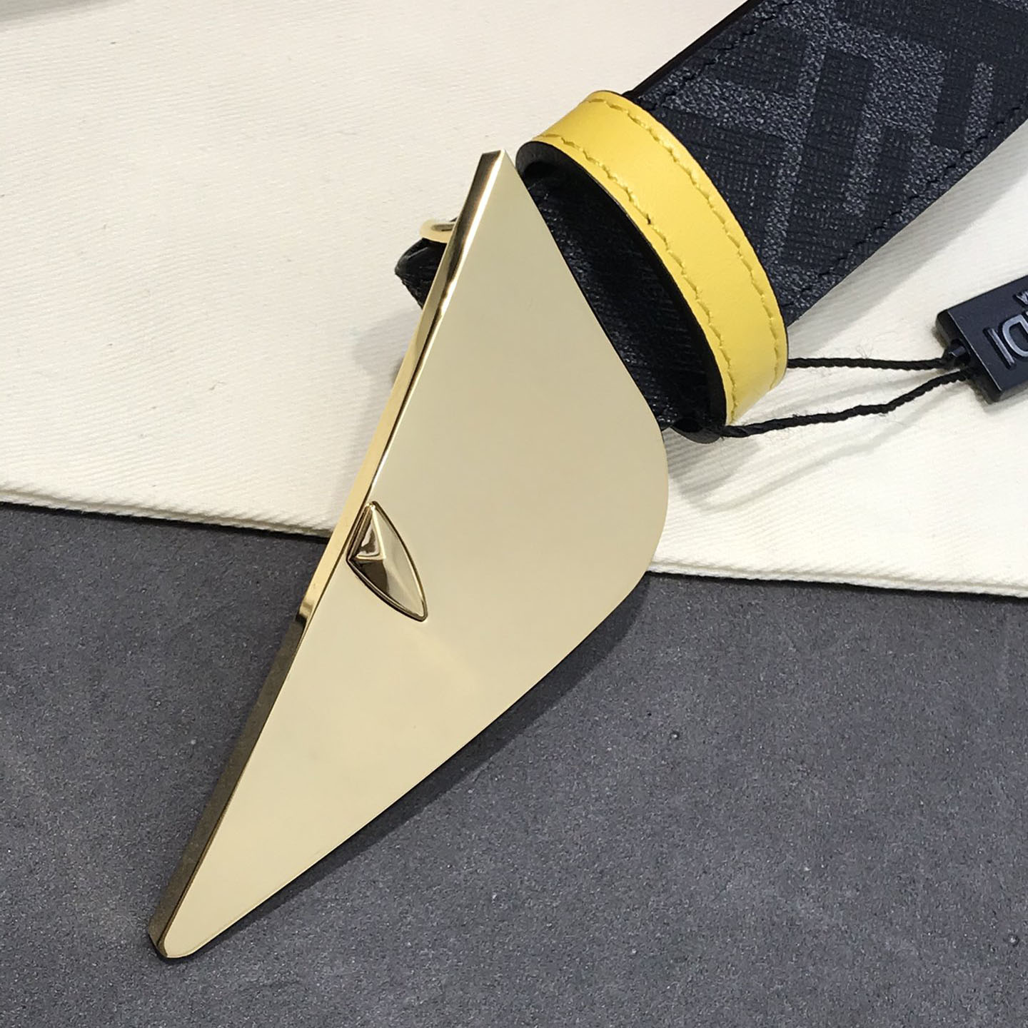 Fendi Men's FF Monster Eyes Belt In Brown/Black Saffiano Leather With Gold/Silver Hardware 35mm