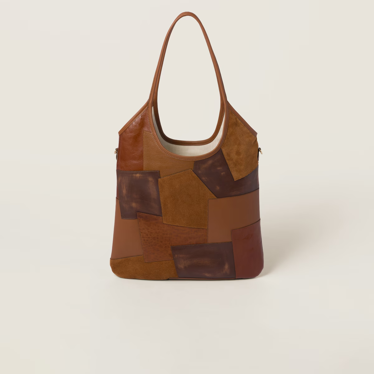 Miu Miu IVY Calfskin Leather Suede splicing Hobo Brown Tote Bags