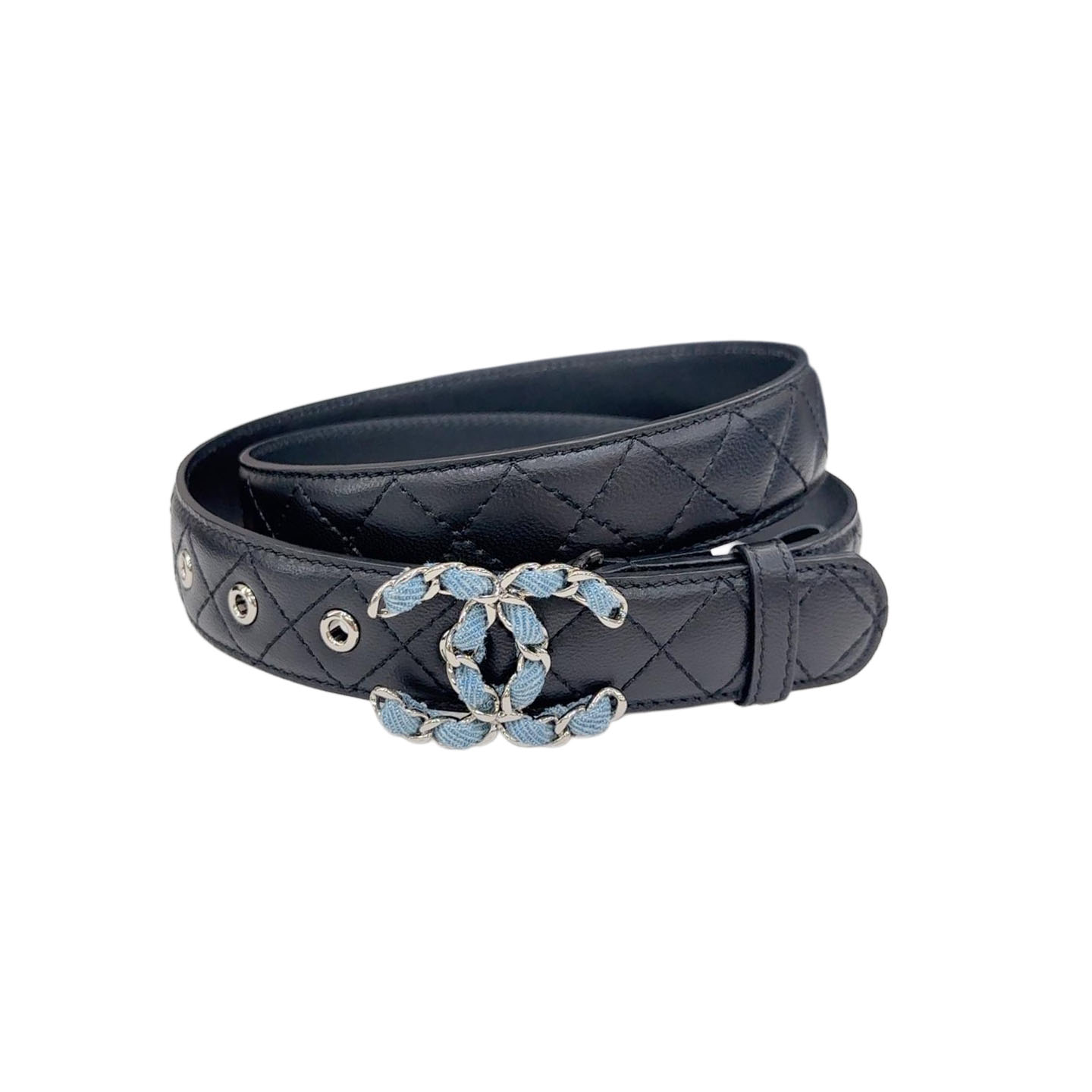 Chanel Women's CC Belt In Black Lambskin With Gold/Silver Hardware 30mm