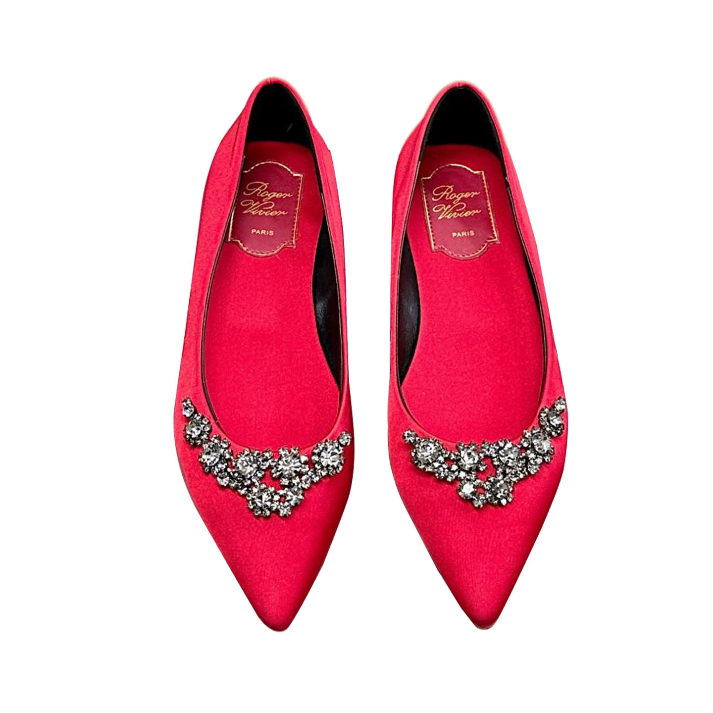Roger Vivier Efflorescence Ballerinas In Red/Silver Satin With Crystal Flowers Buckle (Heel Height 1cm)