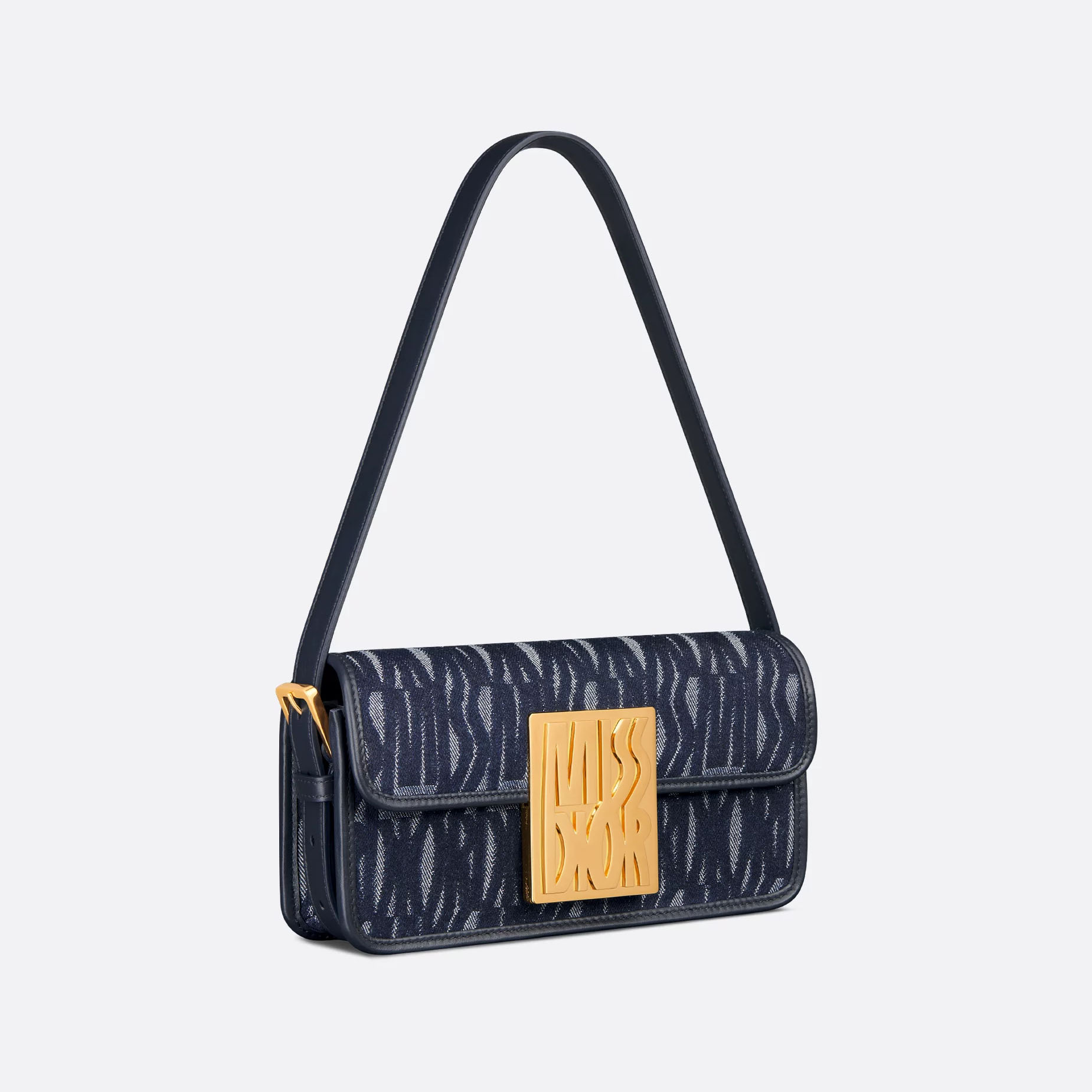Dior Miss Dior Flap Bag In Blue Miss Dior Allover Denim With Gold Hardware