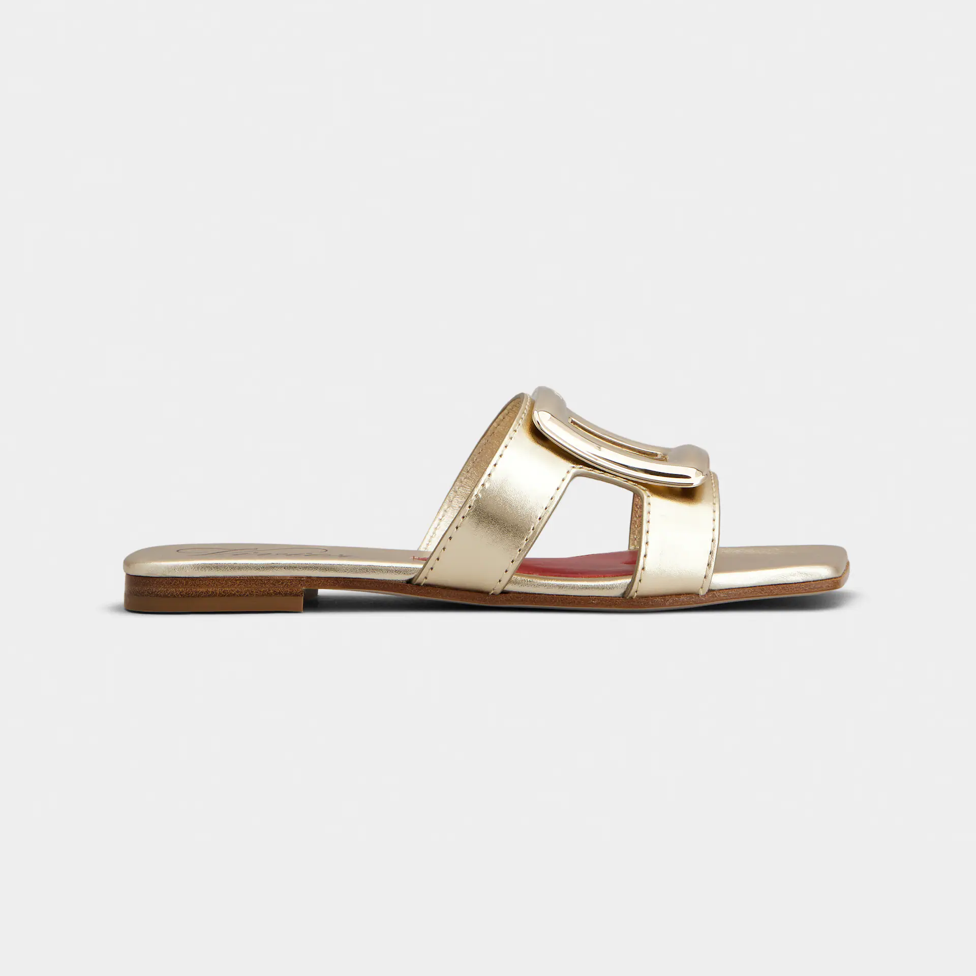 Roger Vivier Viv' By The Sea Mules Flats In Gold Leather With Metal Buckle