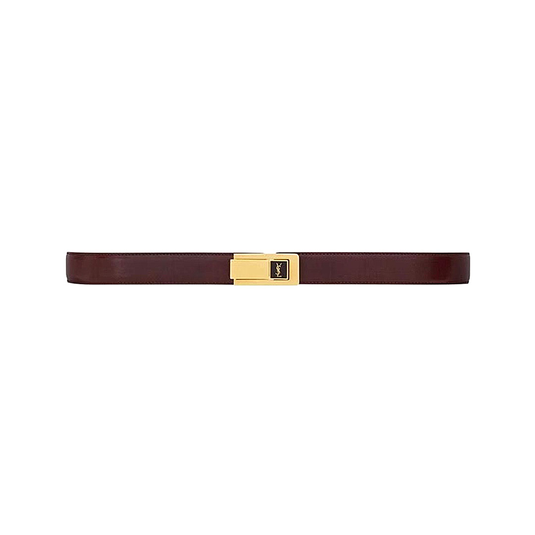 Saint Laurent Charniere Buckle Belt In Black/Burgundy Smooth Calfskin With Gold Hardware 30mm
