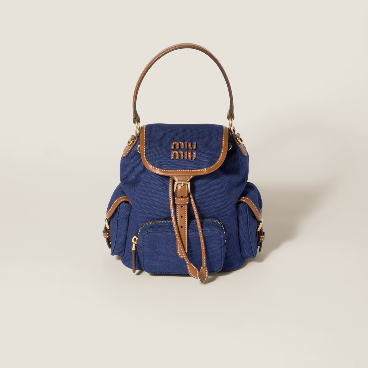 Miu Miu Blue Canvas and Leather Backpacks
