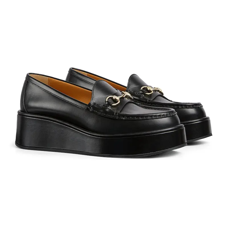 Gucci black slope heel loafers