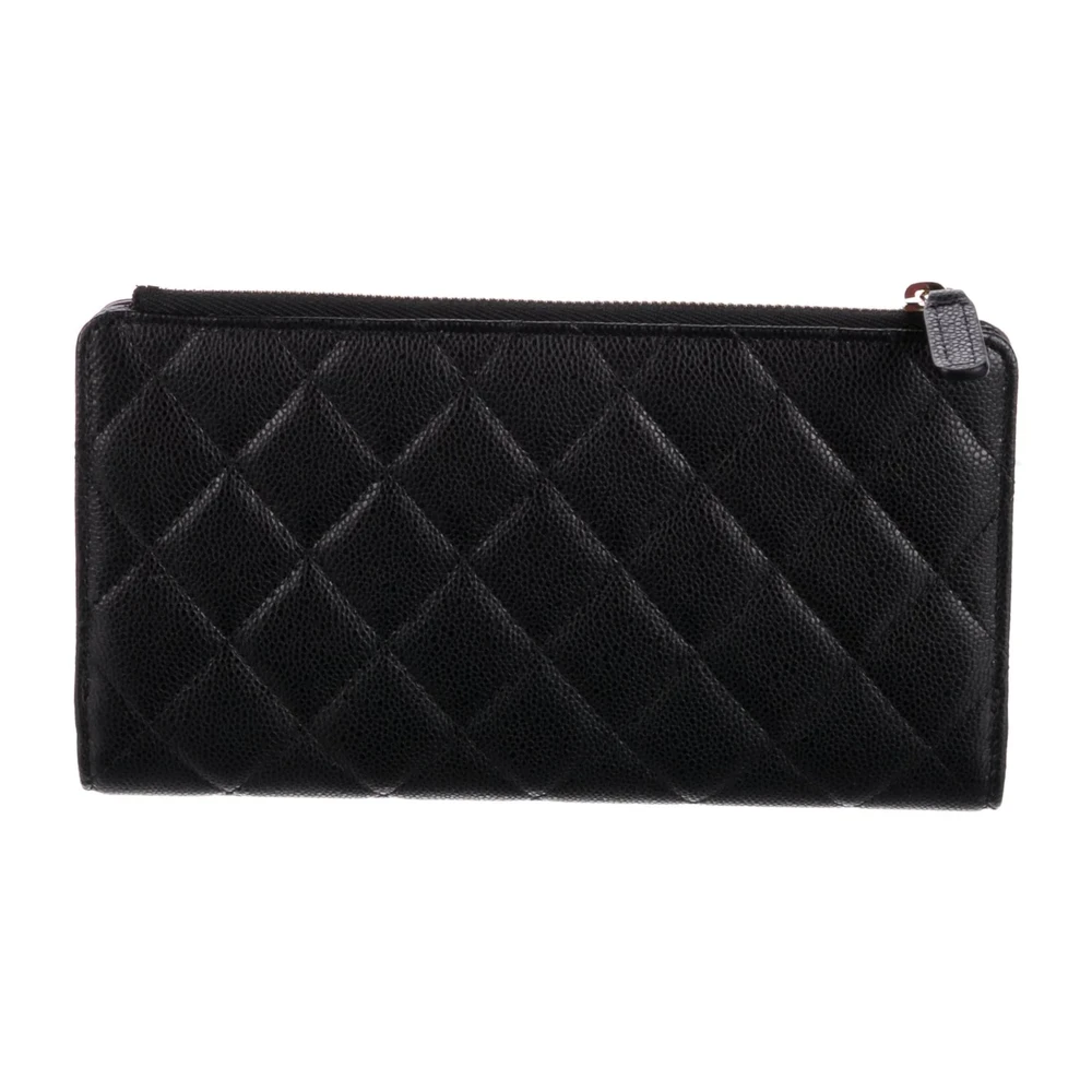 Chanel Large Interlocking CC Logo Wallet Black Caviar Leather Gold Hardware