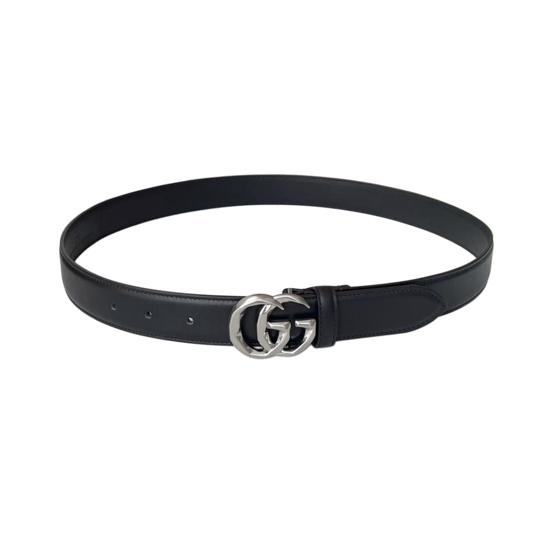 Gucci Women's GG Buckle Belt In Black/White/Brown Smooth Calfskin With Gold/Silver Hardware 30mm