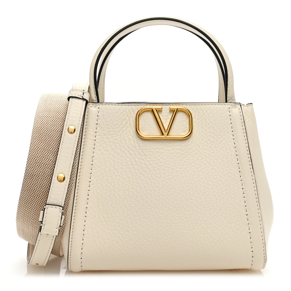 Valentino Garavani Small Alltime Handbag Ivory Soft Grainy Calfskin Leather Gold Hardware