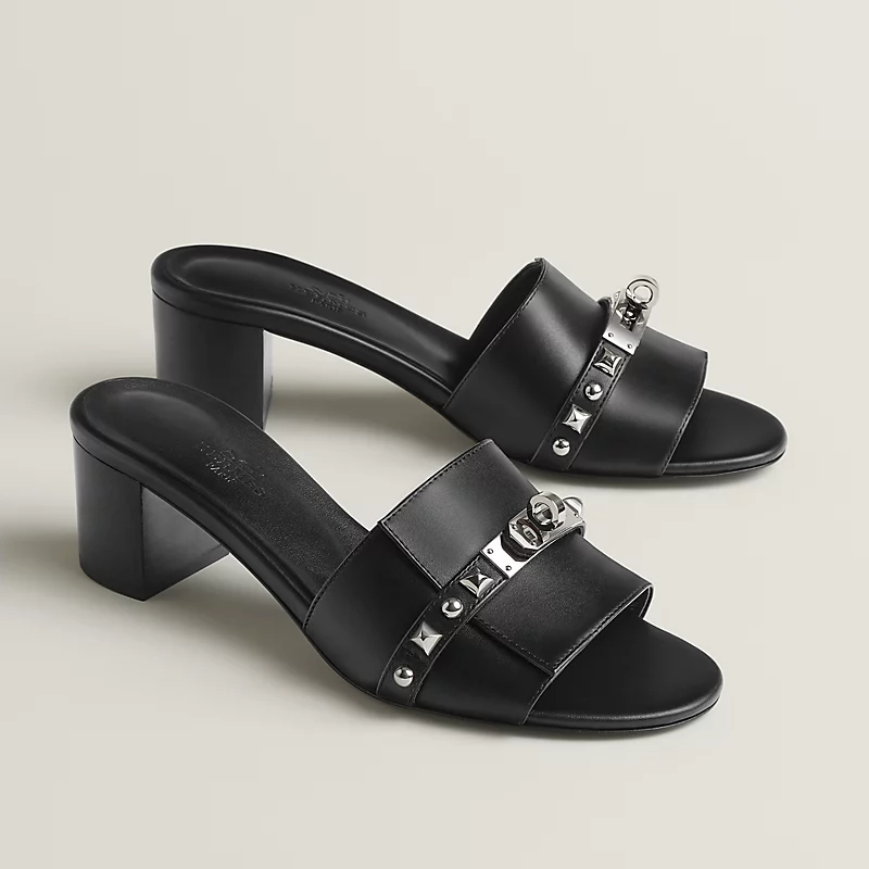 HERMES Gigi High Heels Sandal High-heeled slippers Black Slippers