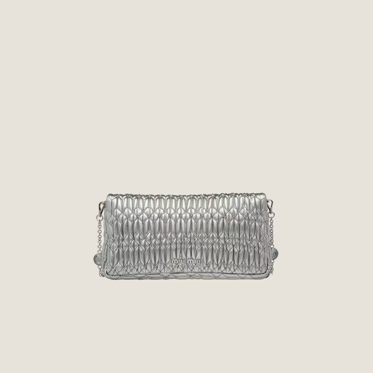 Miu Miu Quilted Lambskin Leather Silver Evening Bags