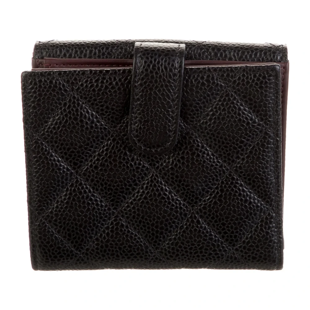 Chanel Medium Interlocking CC Logo Compact Wallet Black Caviar Leather Gold Hardware