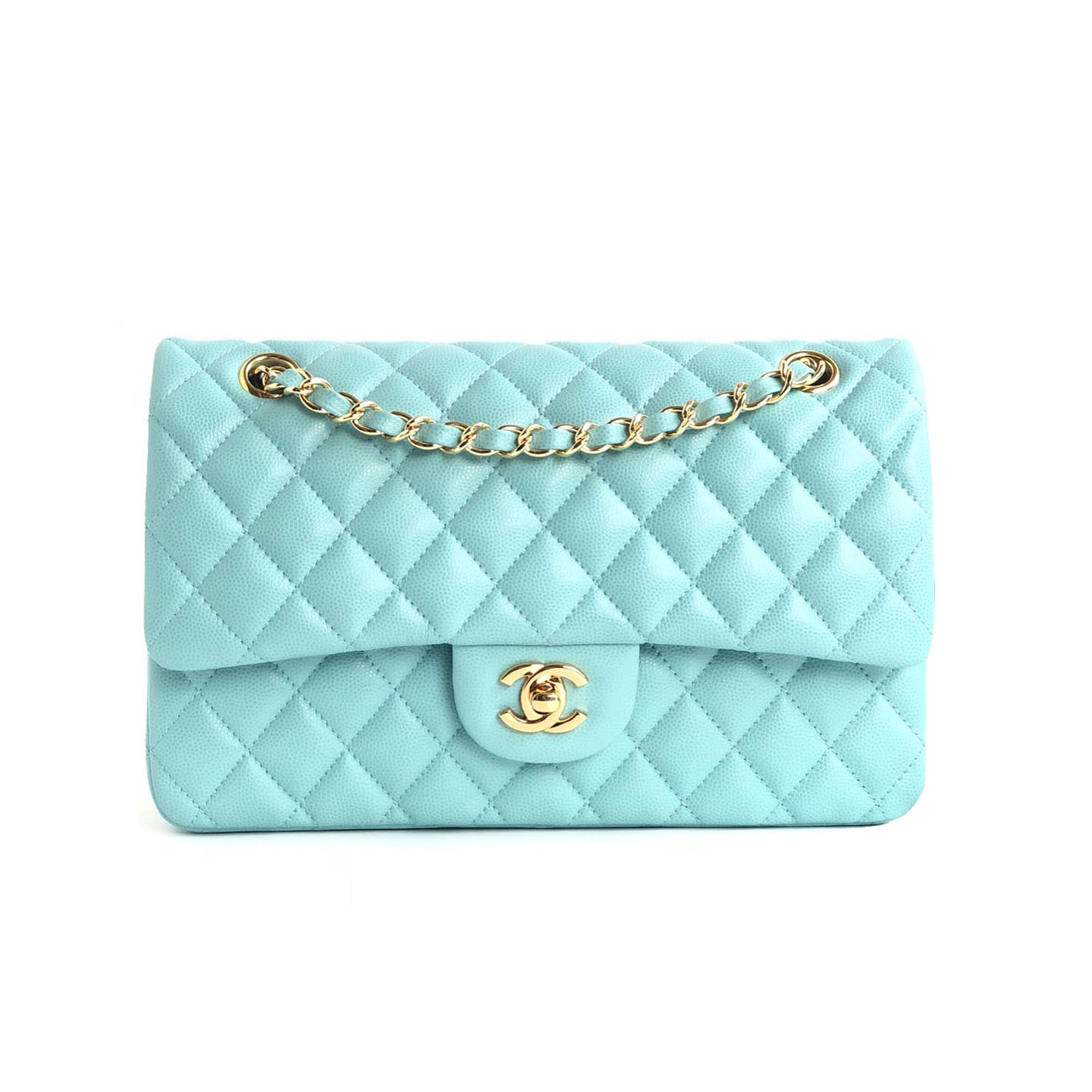 Chanel CF Litchi grain Tiffany blue silver buckle gold buckle 25cm Crossbody Bags