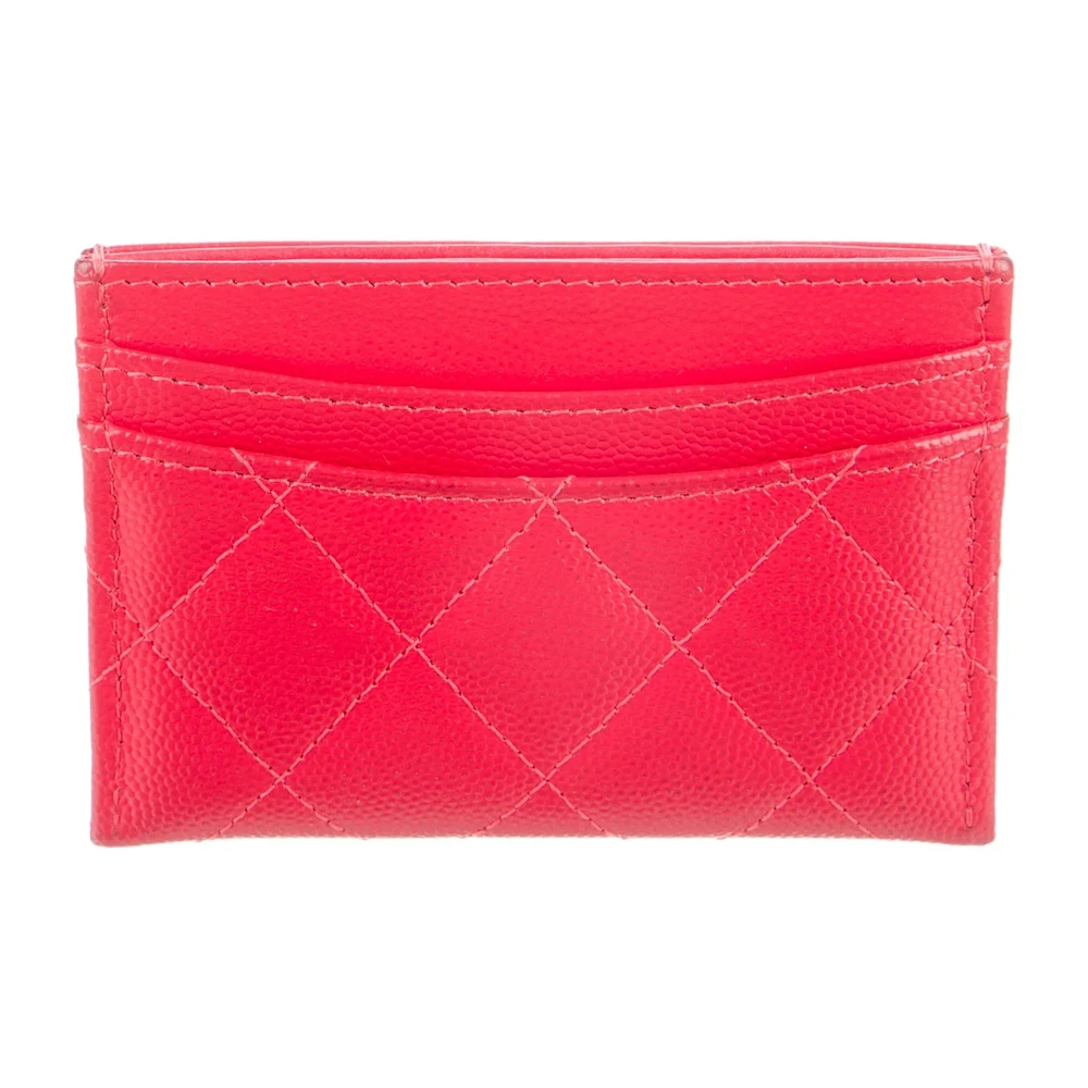 Chanel Small Classic Card Holder Red Quilted Lambskin Leather Gold Hardware