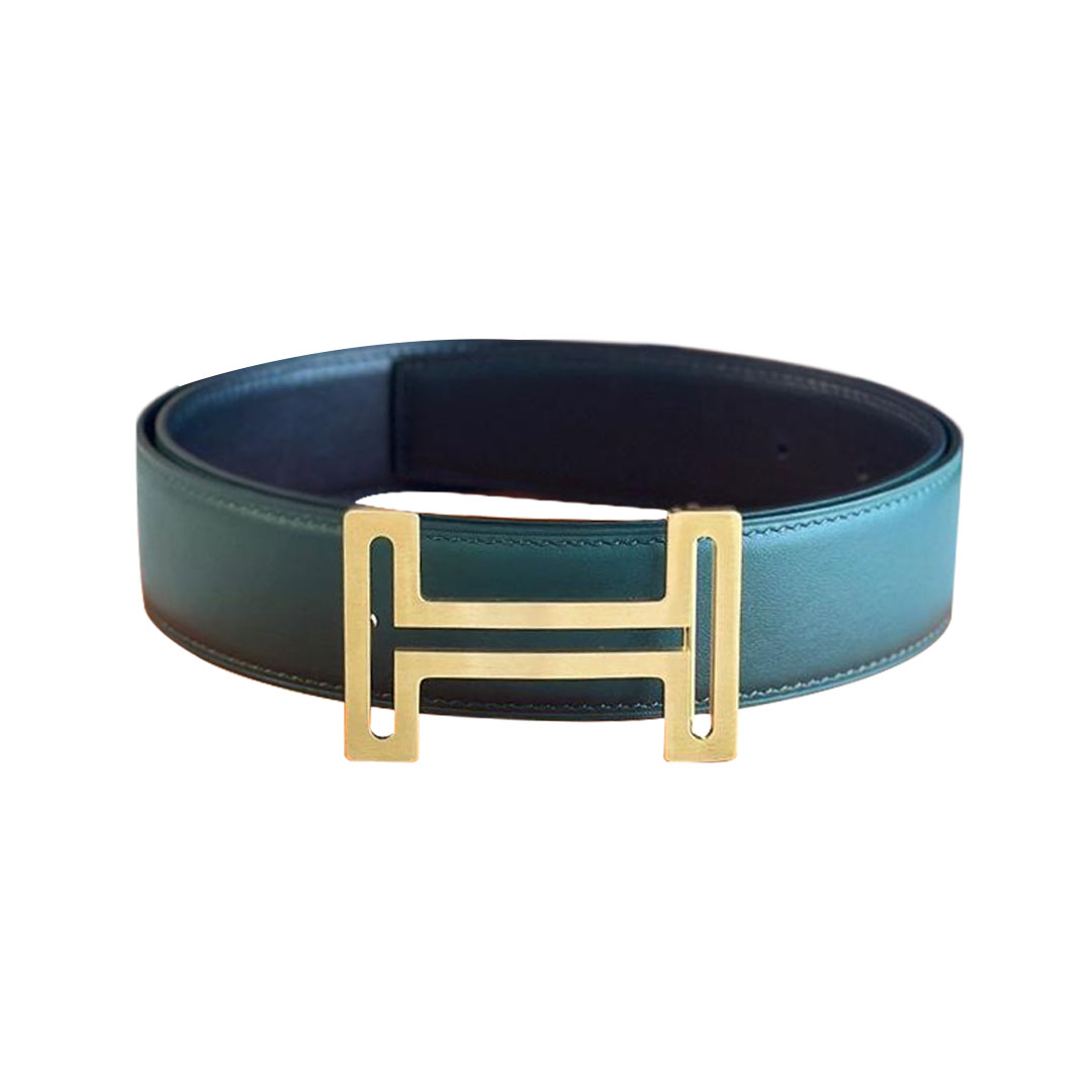 Hermès Men' s H Buckle Reversible Belt In Green/Black Calfskin With Gold/Silver Hardware 38mm