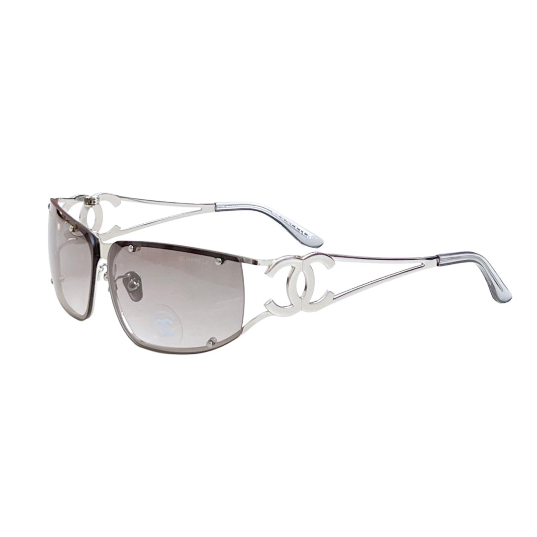 CHANEL square frame glasses grey silver color size 64-11-120