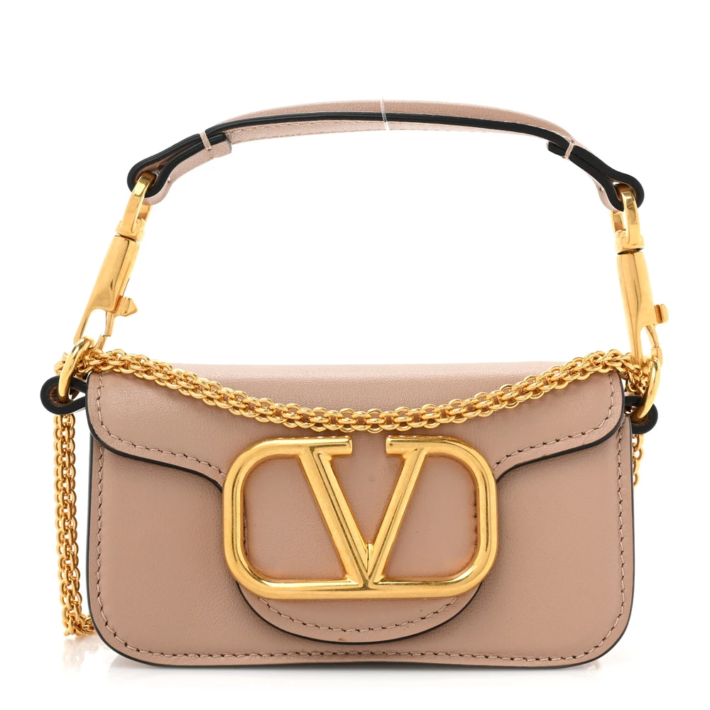 Valentino Garavani Micro VLogo Locò Shoulder Bag Poudre Calfskin Leather Gold Hardware